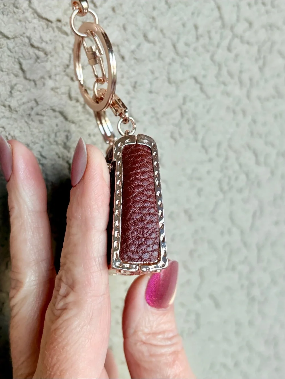 Mini Handbag Keychain Charm - Brown Faux Leather with Rhinestone Lock